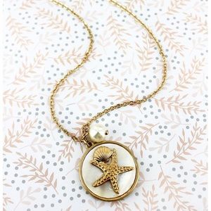 3/$25 Goldtone & Faux Mother of Pearl Starfish Mermaidcore Necklace